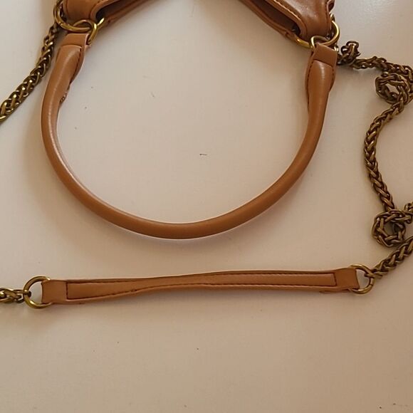 Anthropologie Small Shoulder Bag Chain Crossbody Shoulder Strap Gold Camel Tan - Picture 11 of 16
